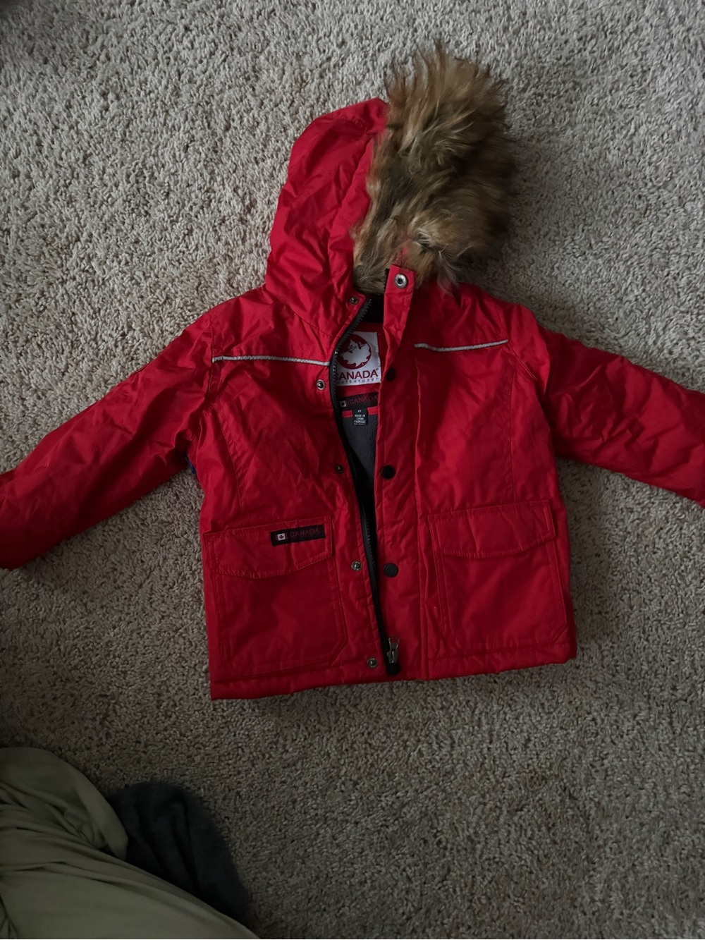 Canada WeatherGear Kids' Red Puffer Jacket with Faux-Fur Hood